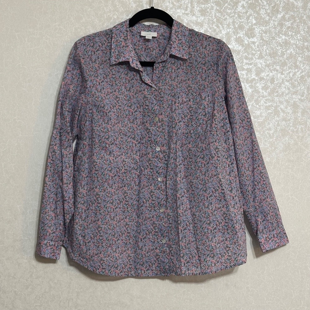 J. Jill Floral Print Shirred Back Shirt‎ Button-Up Long Sleeve Multicolor S